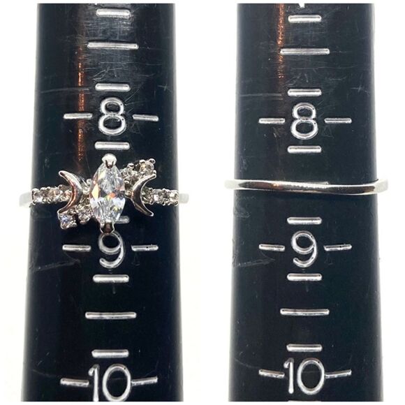 Silver Crescent Moon Crystal Ring - Picture 12 of 16